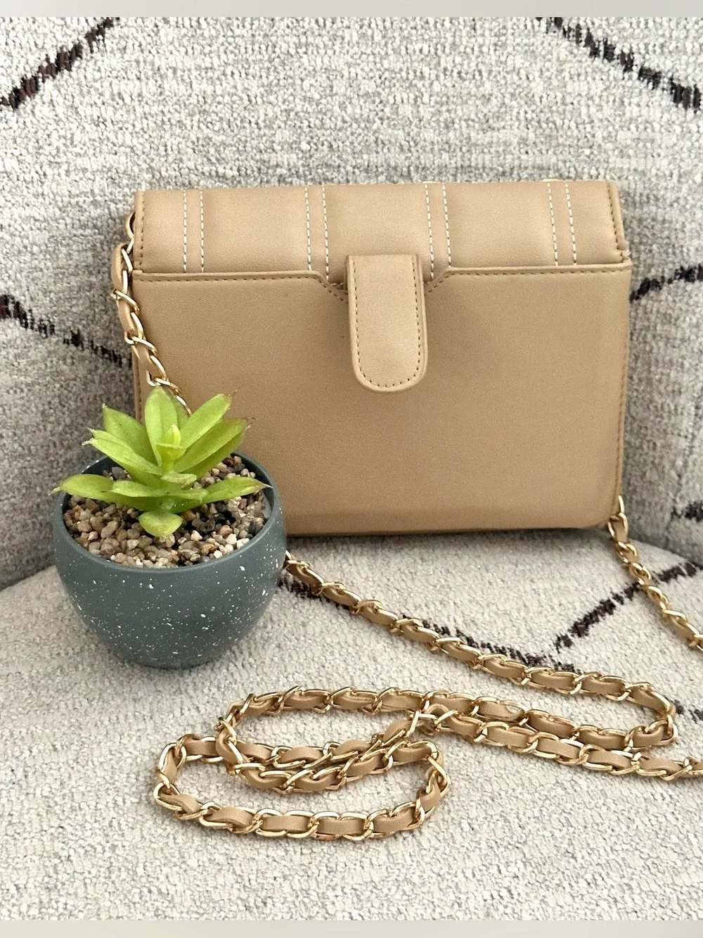 bebe Quilted Chica Stud Crossbody with Gold Chain Strap